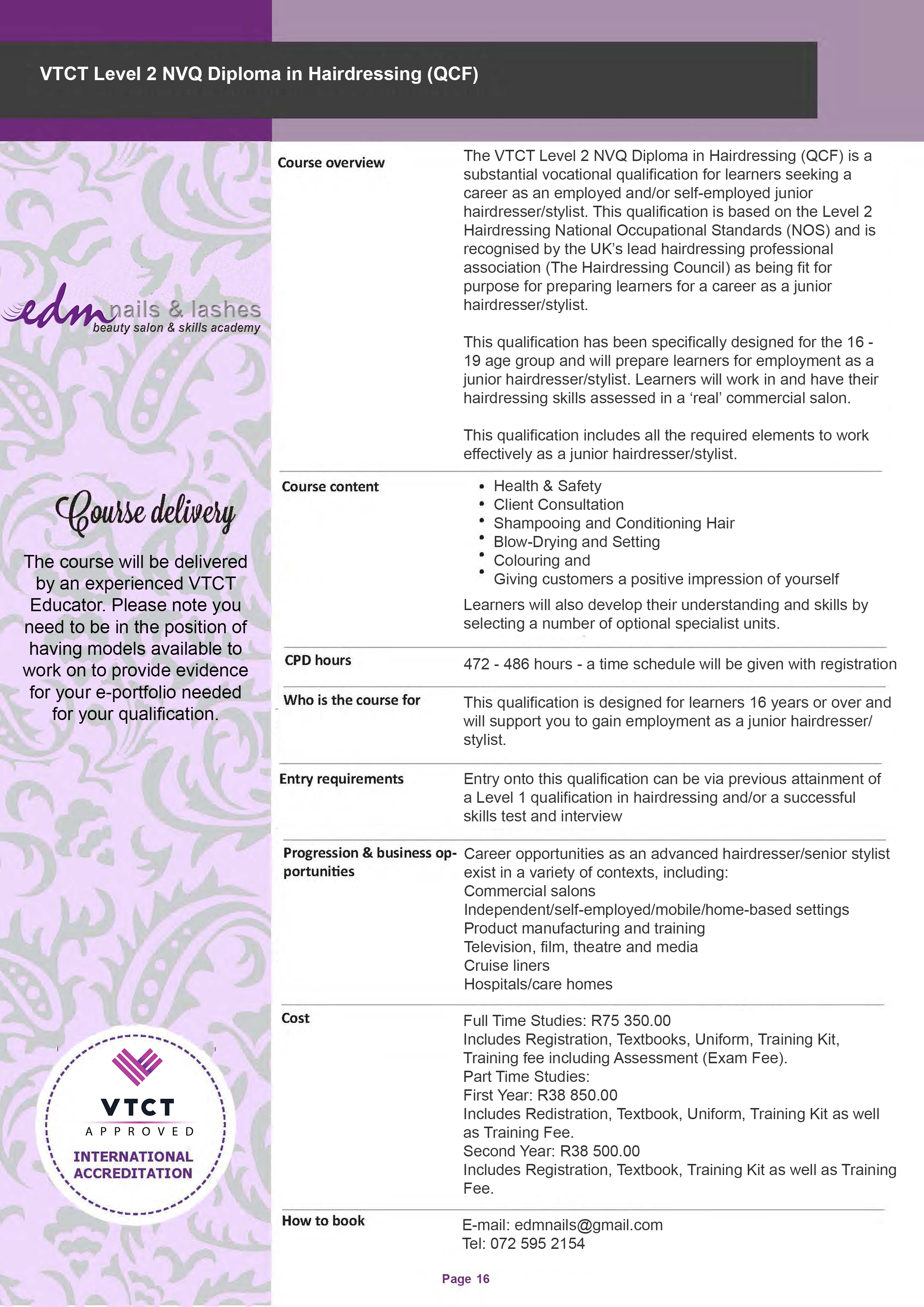 VTCT Level 2 NVQ Diploma in Hairdressing